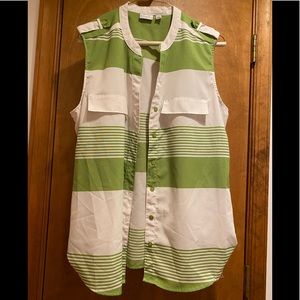 Kim Rogers lg green/white stripe button up tanktop
